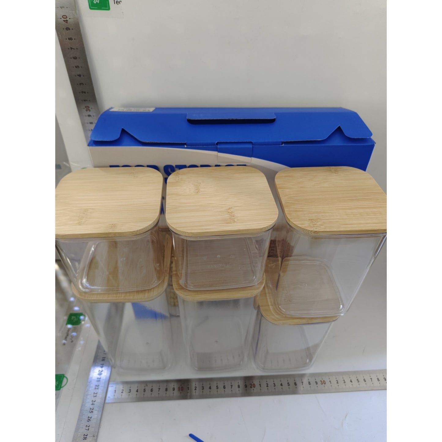 Cutii de Depozitare Alimente, Set din 6 Cutii de tip Container, Cutii pentru Cereale, din Plastic, Capac din Bambuc, 2pc 0.5 l. 2pc 0.8 l, 2pc 1.2 l, Transparente