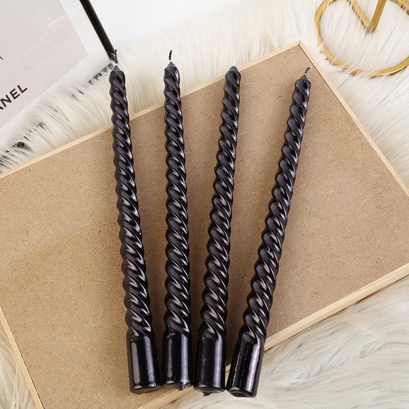 Set 4 Lumanari pentru Masa, Cina, Decor, Model Rasucit, Lungime 25 cm, Negru