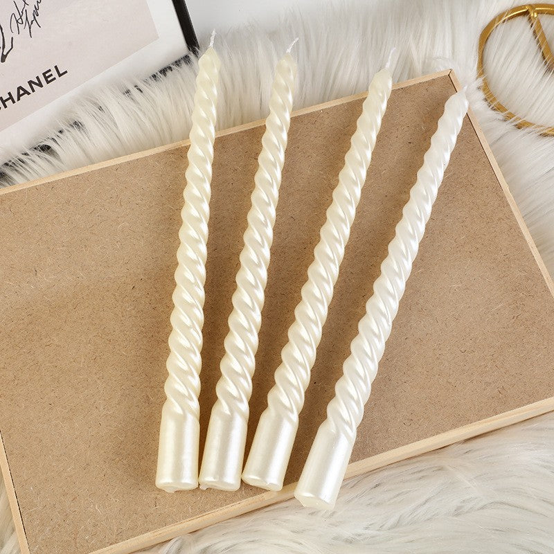 Set 4 Lumanari pentru Masa, Cina, Decor, Model Rasucit, Lungime 25 cm, Alb