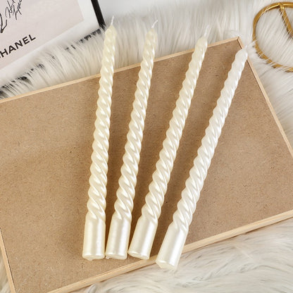 Set 4 Lumanari pentru Masa, Cina, Decor, Model Rasucit, Lungime 25 cm, Alb