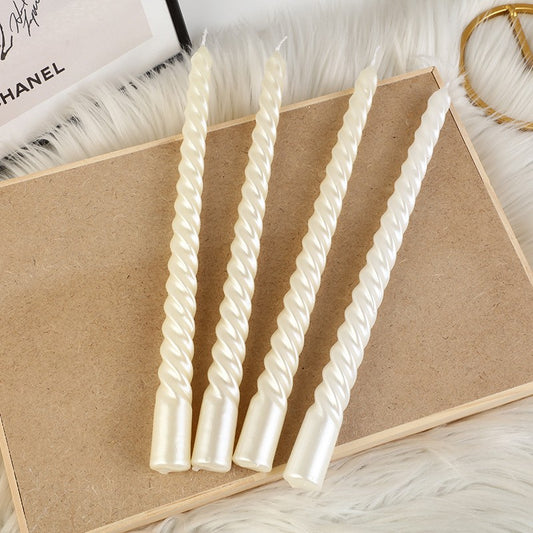 Set 4 Lumanari pentru Masa, Cina, Decor, Model Rasucit, Lungime 25 cm, Alb