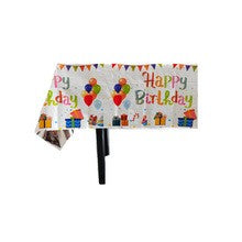 Fata de Masa, din Folie, Imprimeu Happy Birthday cu Baloane, 137 x 183 cm, Alb