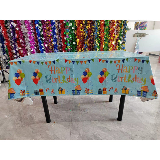 Fata de Masa, din Folie, Imprimeu Happy Birthday cu Baloane, 137 x 183 cm, Albastru