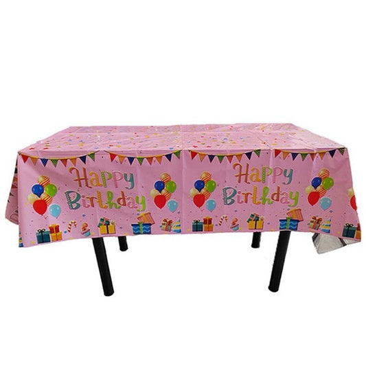 Fata de Masa, din Folie, Imprimeu Happy Birthday cu Baloane, 137 x 183 cm, Roz