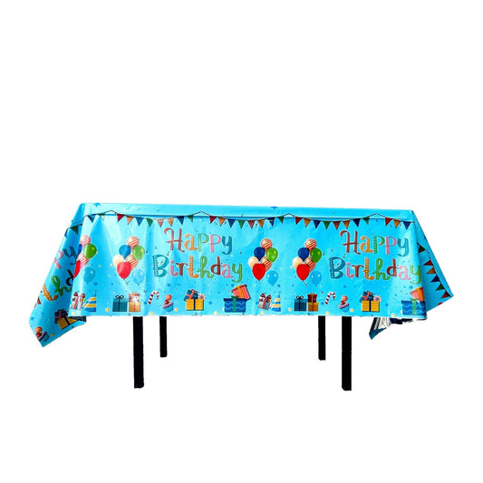 Fata de Masa, din Folie, Imprimeu Happy Birthday cu Baloane, 137 x 274 cm, Albastru