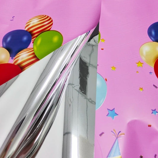 Fata de Masa, din Folie, Imprimeu Happy Birthday cu Baloane, 137 x 274 cm, Roz
