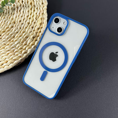 Husa MagSafe pentru Apple iPhone 13 Pro, Full Cover, Frosted Acrylic Color Big Hole, Magnetica, Incarcare Wireless, Albastru
