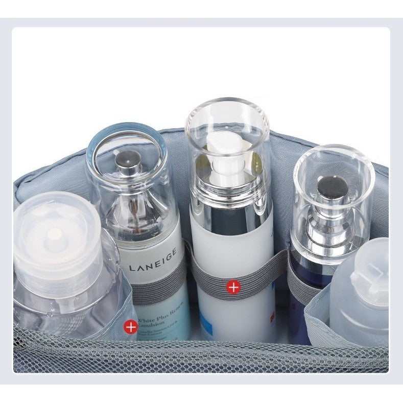 Geanta cosmetice voiaj, material panza, impermeabil, 3 compartimente, cu agatatoare, Gri, 47 x 28 x 20 cm