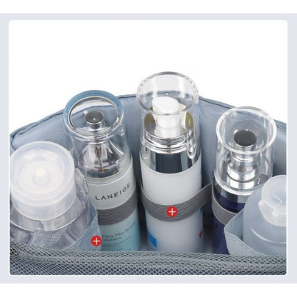 Geanta cosmetice voiaj, material panza, impermeabil, 3 compartimente, cu agatatoare, Gri, 47 x 28 x 20   cm