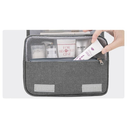 Geanta cosmetice voiaj, material panza, impermeabil, 3 compartimente, cu agatatoare, Gri, 47 x 28 x 20   cm
