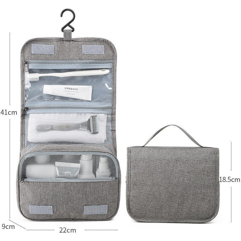 Geanta cosmetice voiaj, material panza, impermeabil, 3 compartimente, cu agatatoare, Gri, 47 x 28 x 20 cm