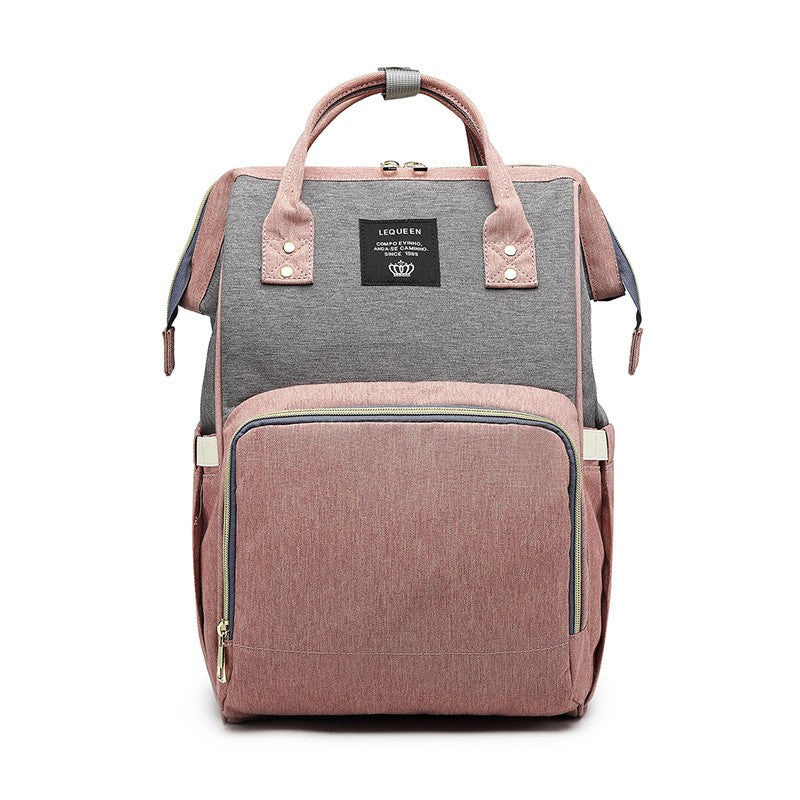 Rucsac Multifunctional pentru Mamici, din Panza Oxford, Compartimentare Multipla, Impermeabil, 43 x 18 x 26 cm, Roz/Gri