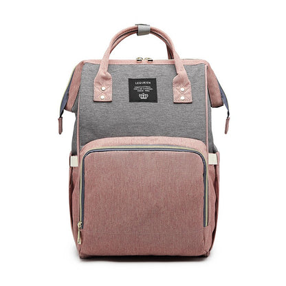 Rucsac Multifunctional pentru Mamici, din Panza Oxford, Compartimentare Multipla, Impermeabil, 43 x 18 x 26 cm, Roz/Gri