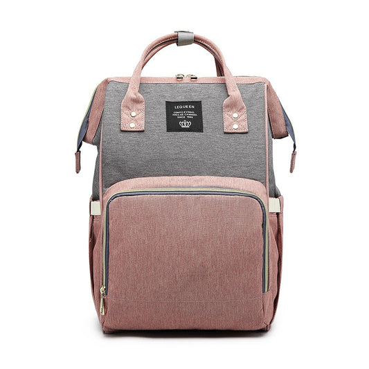 Rucsac Multifunctional pentru Mamici, din Panza Oxford, Compartimentare Multipla, Impermeabil, 43 x 18 x 26 cm, Roz/Gri