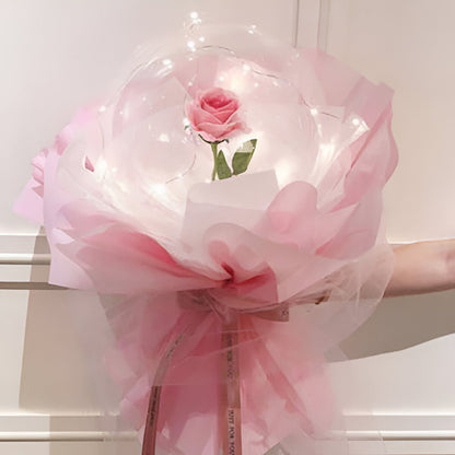 Trandafir in Balon LED cu Lumini, Tip Buchet, Diametru 35 cm, Roz