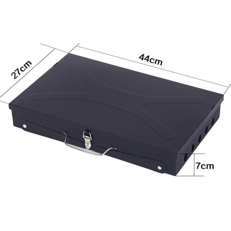 Gratar Portabil, Pliabil, Tip Servieta, cu Accesorii pentru Gatit Incluse, Confectionat din Metal, 46x43x26 cm, Negru