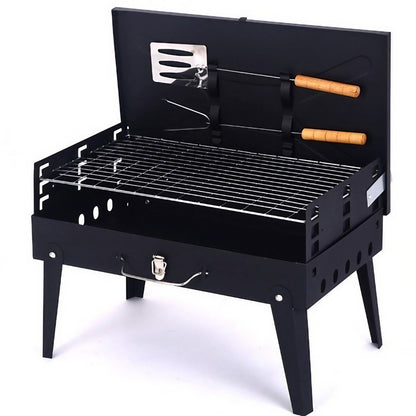 Gratar Portabil, Pliabil, Tip Servieta, cu Accesorii pentru Gatit Incluse, Confectionat din Metal, 46x43x26 cm, Negru