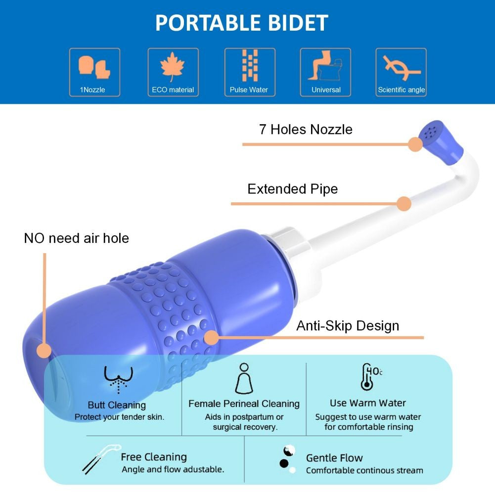 Bideu Portabil pentru Igiena Intima, pentru Postpartum/ Postoperator, 450 mL, cu Capac si Husa Galbena, 29.5x7 cm, Culoare Recipient Mov