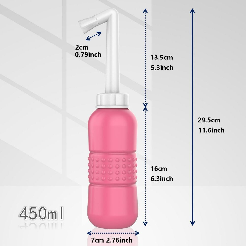 Bideu Portabil pentru Igiena Intima, pentru Postpartum/ Postoperator, 450 mL, cu Capac si Husa Galbena, 29.5x7 cm, Culoare Recipient Roz