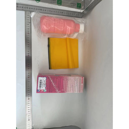 Bideu Portabil pentru Igiena Intima, pentru Postpartum/ Postoperator, 450 mL, cu Capac si Husa Galbena, 29.5x7 cm, Culoare Recipient Roz