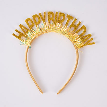 Coronita Decorativa pentru Petreceri, Tema Aniversare, Model Happy Birthday, Marime Universala, Auriu