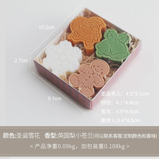 Set 4 Lumanari Parfumate, Model de Craciun, Mos Craciun, Fulg de Nea, Om de Turta Dulce, Clopotei, Multicolor, Aromate, 10.2x2.7x9.1 cm