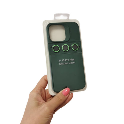 Husa Apple iPhone 15, din Silicon Lichid, Interior din Microfibra, Lentile Fosforescente de Protectie Camera, Anti Amprenta, Rezistenta la Socuri, Verde
