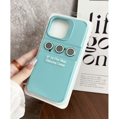 Husa Apple iPhone 15 Pro, din Silicon Lichid, Interior din Microfibra, Lentile Fosforescente de Protectie Camera, Anti Amprenta, Rezistenta la Socuri, Bleu