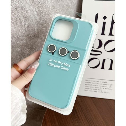 Husa Apple iPhone 15 Pro, din Silicon Lichid, Interior din Microfibra, Lentile Fosforescente de Protectie Camera, Anti Amprenta, Rezistenta la Socuri, Bleu