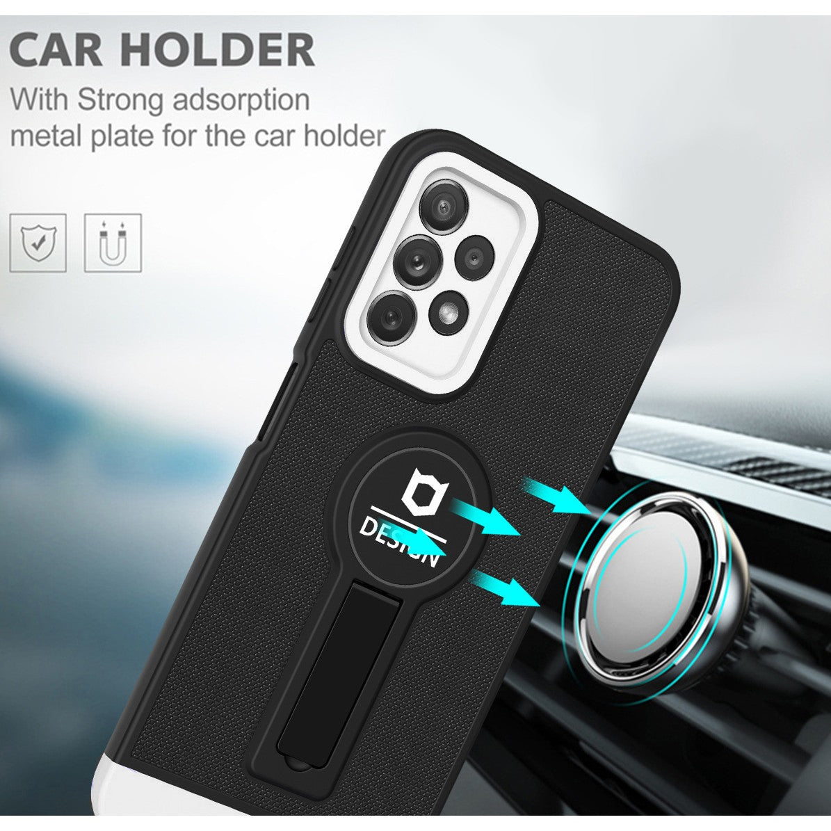 Husa Armor Design cu Stand pentru iPhone 11, Negru/Alb, Suport Auto Magnetic, Wireless Charge, Protectie Antisoc