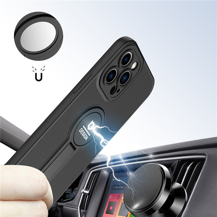 Husa Armor Design cu Stand pentru Apple iPhone 14 (6.1) Negru, Suport Auto Magnetic, Protectie Antisoc