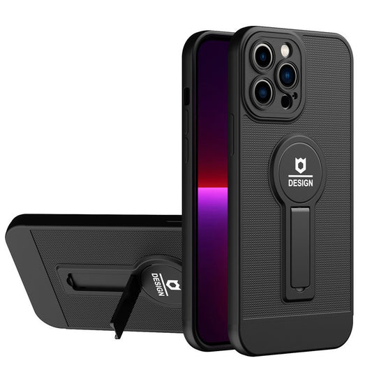 Husa Armor Design cu Stand pentru Apple iPhone 14 (6.1) Negru, Suport Auto Magnetic, Protectie Antisoc