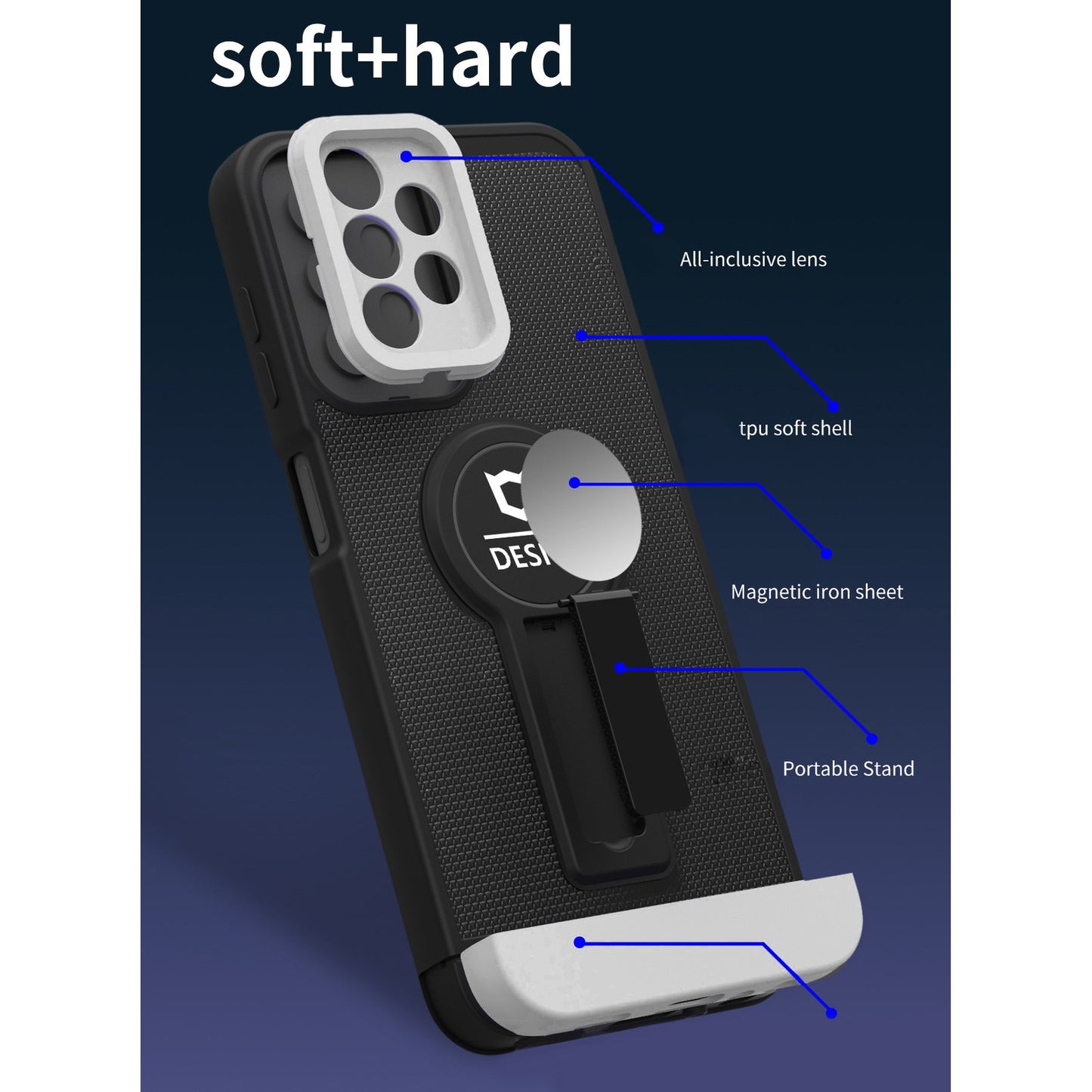 Husa Armor Design cu Stand pentru Samsung Galaxy A02s/ A03s, Negru/Alb, Suport Auto Magnetic, Wireless Charge, Protectie Antisoc
