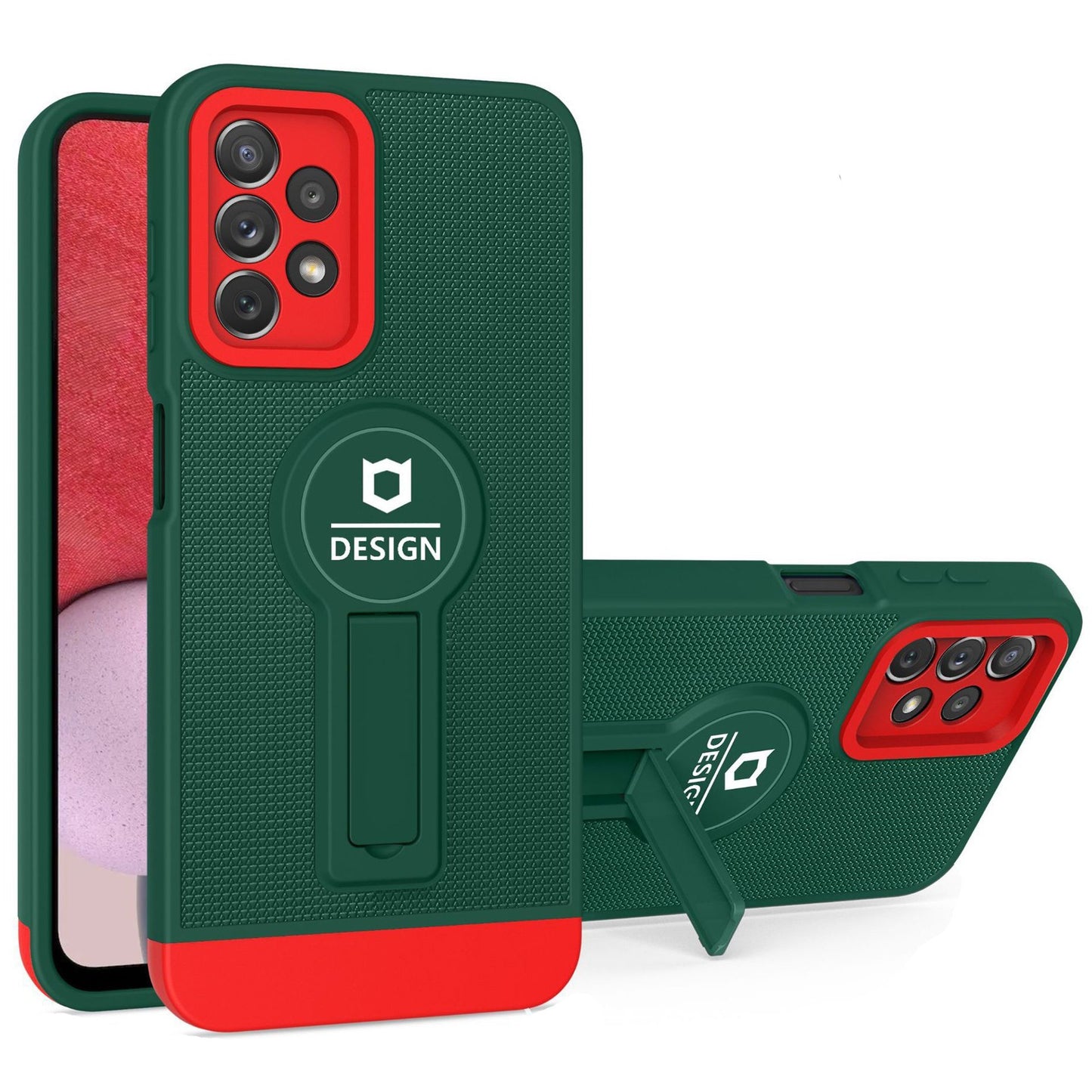 Husa Armor Design cu Stand pentru Samsung S22, Verde/Rosu, Suport Auto Magnetic, Wireless Charge, Protectie Antisoc