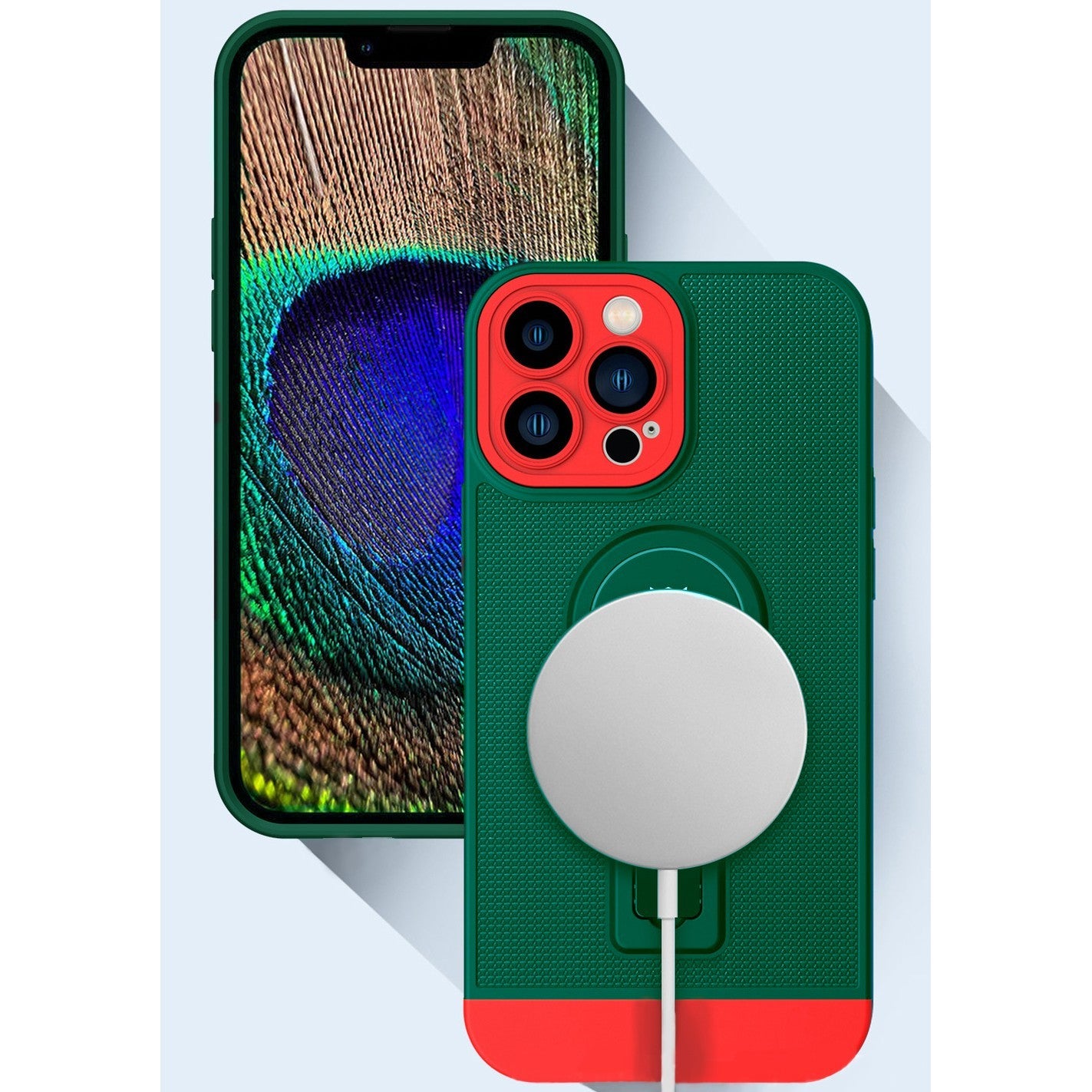 Husa Armor Design cu Stand pentru Samsung S22, Verde/Rosu, Suport Auto Magnetic, Wireless Charge, Protectie Antisoc