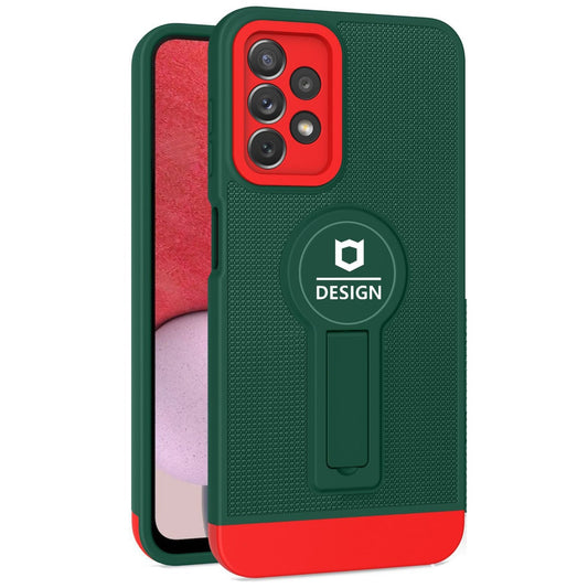 Husa Armor Design cu Stand pentru Samsung S22, Verde/Rosu, Suport Auto Magnetic, Wireless Charge, Protectie Antisoc