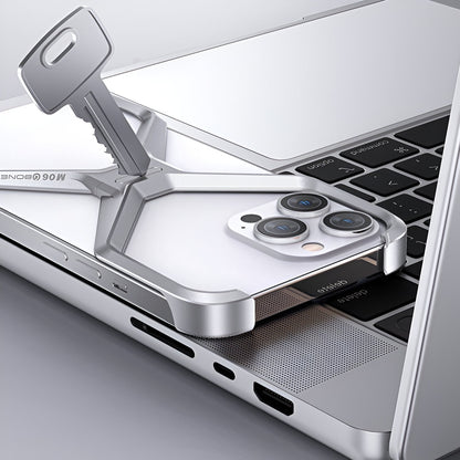 Husa Armor X Compatibila cu iPhone 15, Aliaj de Aluminiu, Antisoc, Antizgarieturi, Impermeabila, Margini cu 2 Straturi, Aderent, Montare Usoara, Surubelnita Inclusa, Gri Metalizat