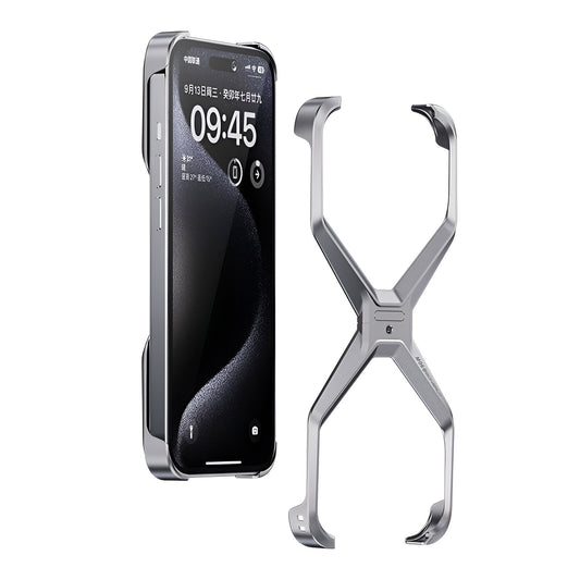 Husa Armor X Compatibila cu iPhone 15, Aliaj de Aluminiu, Antisoc, Antizgarieturi, Impermeabila, Margini cu 2 Straturi, Aderent, Montare Usoara, Surubelnita Inclusa, Gri Metalizat