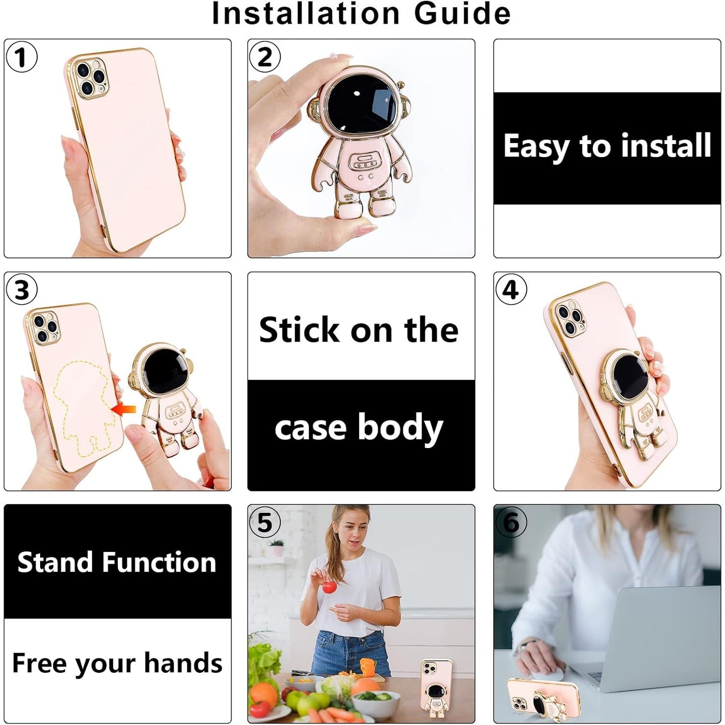 Husa de Protectie TPU 2in1, pentru Apple iPhone 15 Pro Max, Astronaut cu Suport, Antisoc, Rezistenta la Impact, Protectie Camera, Roz