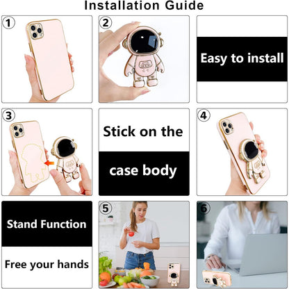 Husa de Protectie TPU 2in1, pentru Apple iPhone 15 Pro Max, Astronaut cu Suport, Antisoc, Rezistenta la Impact, Protectie Camera, Roz