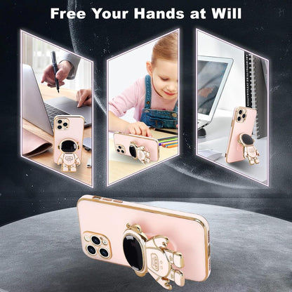 Husa de Protectie TPU 2in1, pentru Apple iPhone 15 Pro Max, Astronaut cu Suport, Antisoc, Rezistenta la Impact, Protectie Camera, Roz
