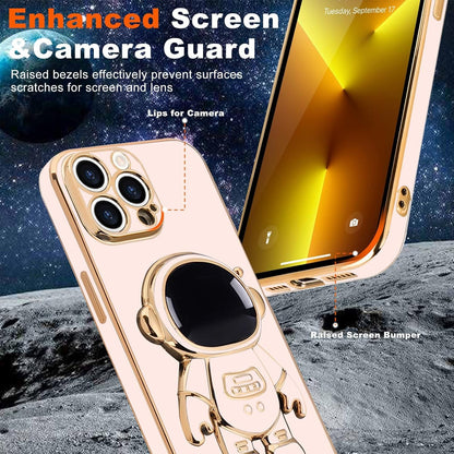 Husa de Protectie TPU 2in1, pentru Apple iPhone 15 Pro Max, Astronaut cu Suport, Antisoc, Rezistenta la Impact, Protectie Camera, Roz