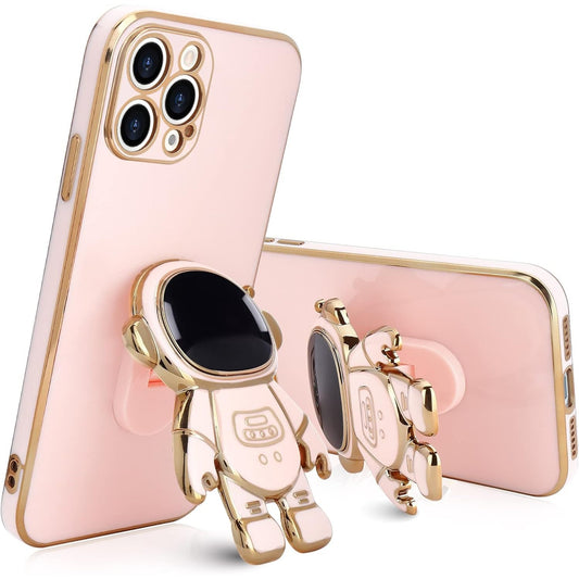 Husa de Protectie TPU 2in1, pentru Apple iPhone 15 Pro Max, Astronaut cu Suport, Antisoc, Rezistenta la Impact, Protectie Camera, Roz