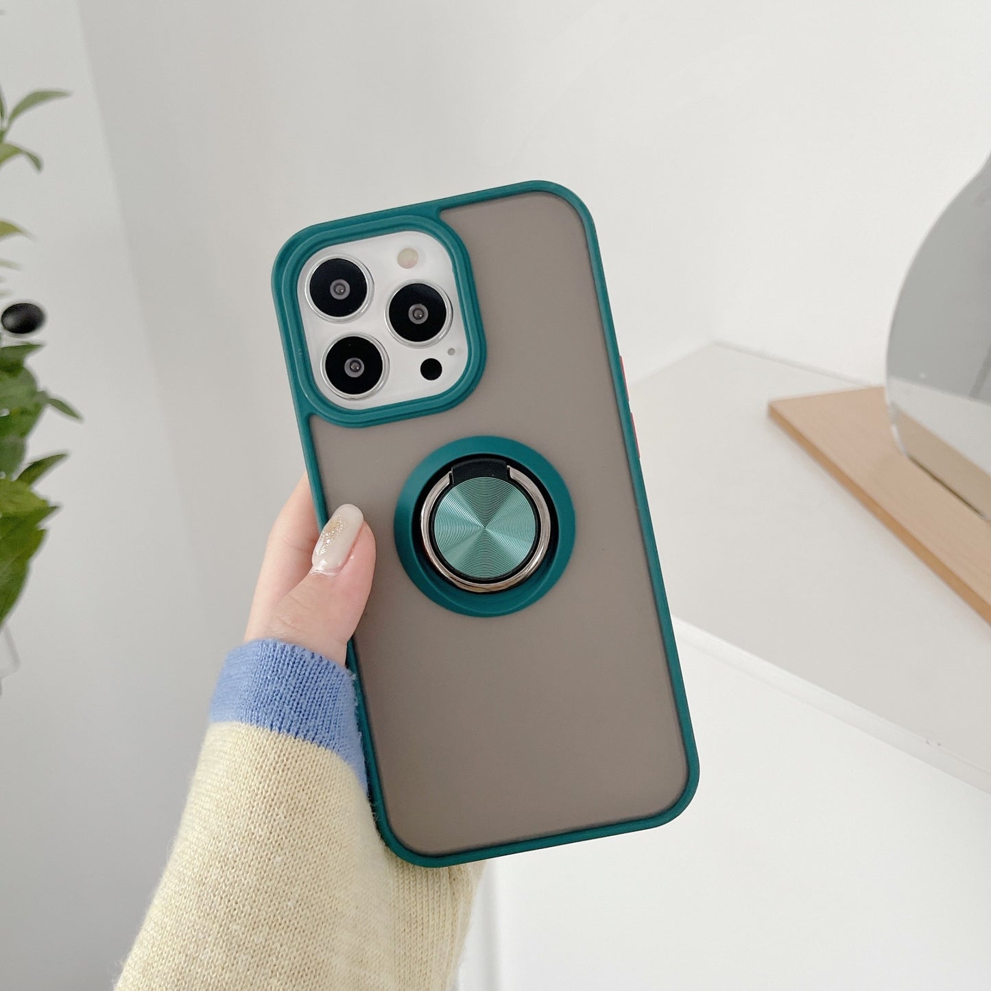 Husa de protectie compatibila cu Apple iPhone 13,Defender cu prindere inel,Verde