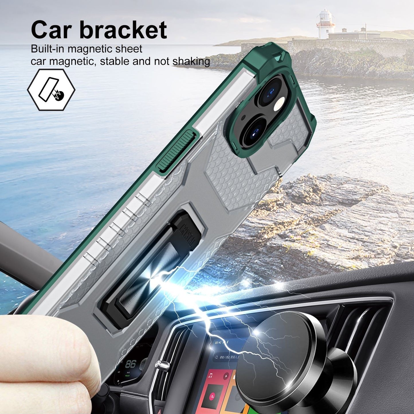 Husa de protectie compatibila cu Apple iPhone 13 Mini Acrylic Armor cu suport Verde Inchis