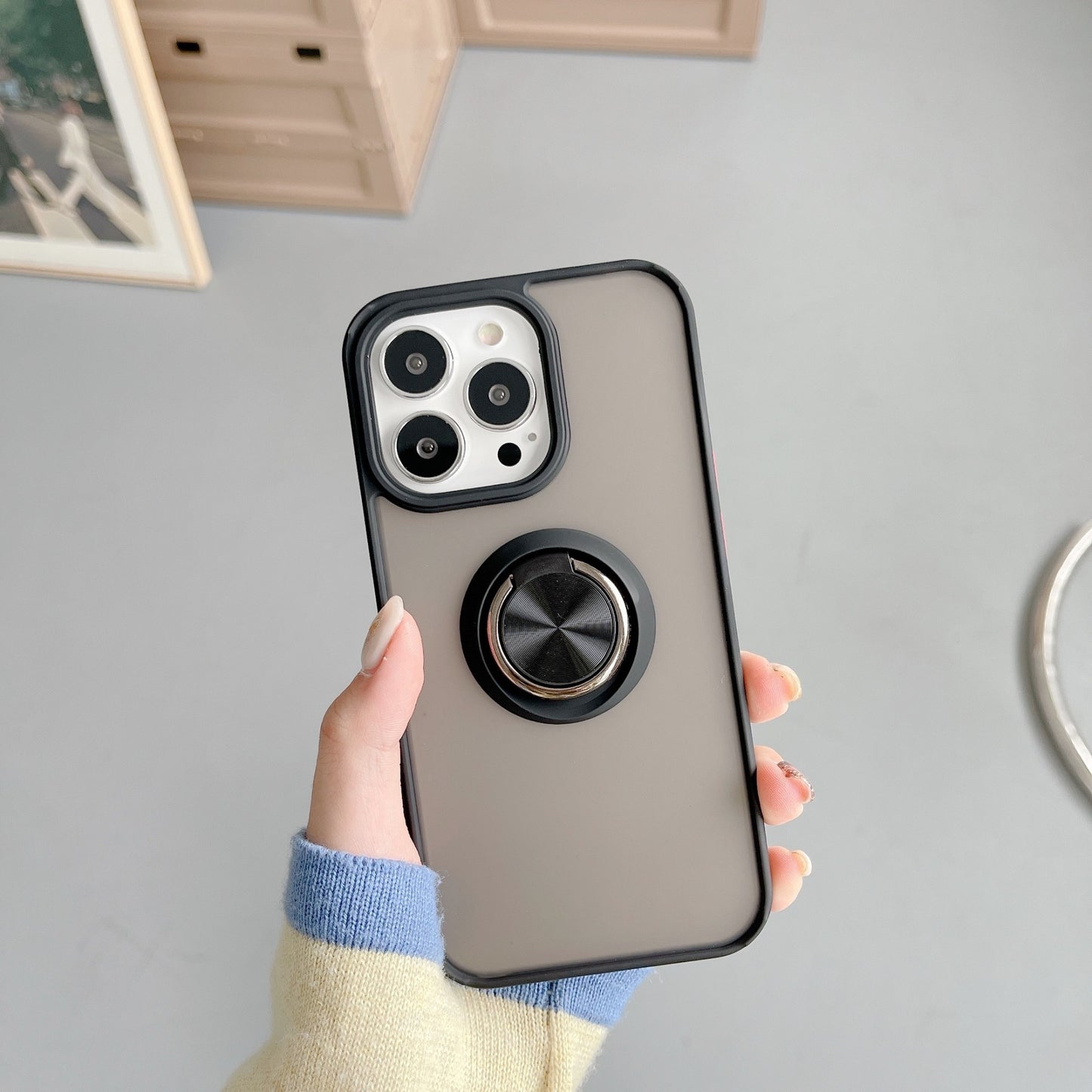 Husa de protectie compatibila cu Apple iPhone 13 Pro,Defender cu prindere inel,Negru