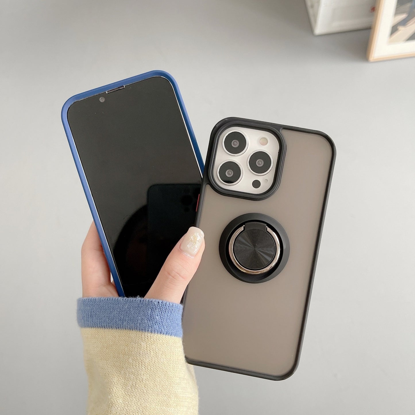 Husa de protectie compatibila cu Apple iPhone 13 Pro,Defender cu prindere inel,Negru