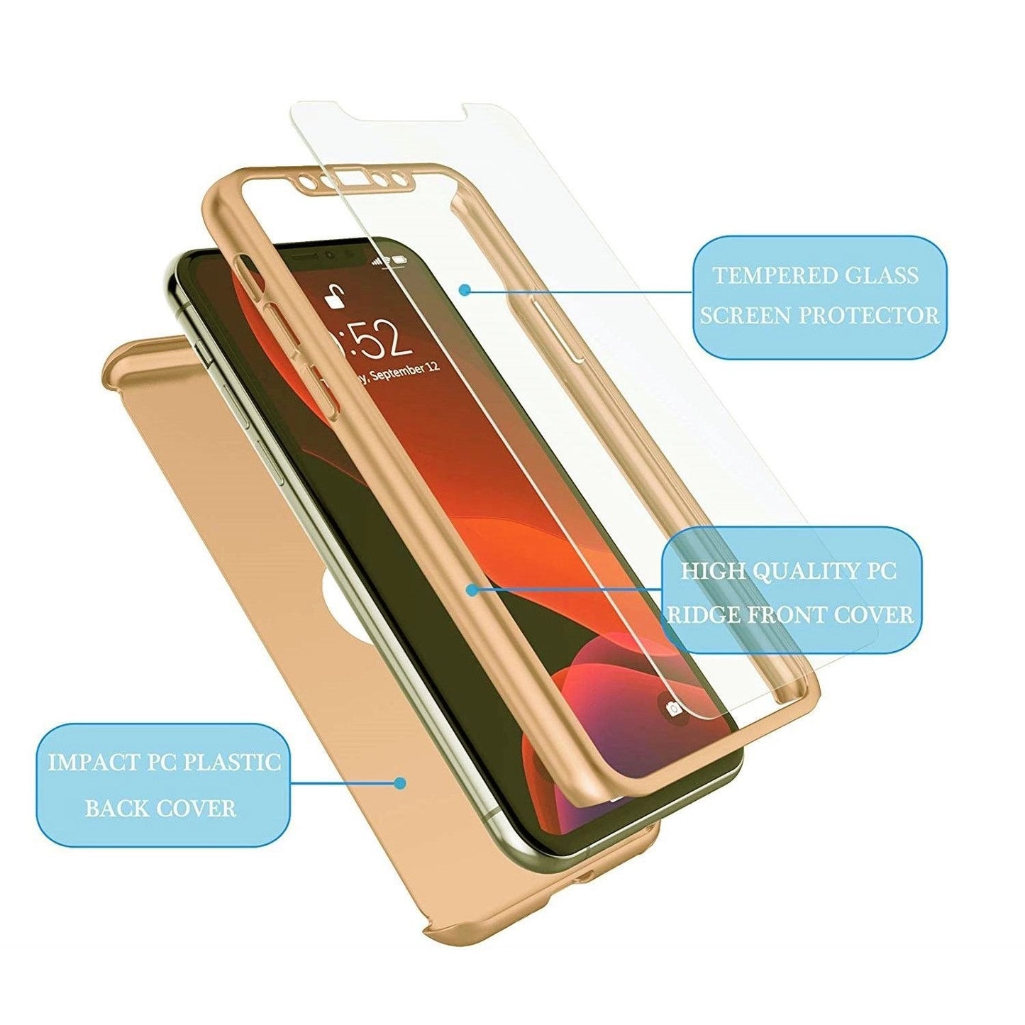 Husa de protectie compatibila cu Samsung S20 FE, Full Cover 360, Auriu + Folie de protectie