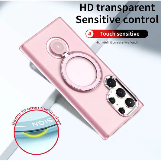 Husa de protectie, cu incarcare Wireless, Tehnologie Magsafe, TPU, Inel magnetic rotativ cu functie de suport, pentru  Samsung Galaxy S23 Ultra , Rose Gold