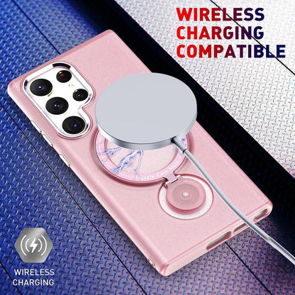 Husa de protectie, cu incarcare Wireless, Tehnologie Magsafe, TPU, Inel magnetic rotativ cu functie de suport, pentru  Samsung Galaxy S23 Ultra , Rose Gold